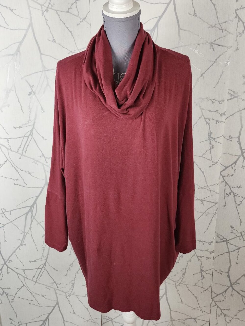 Sympli Maroon Bamboo Blend Jersey Knit Cowl Neck Tunic